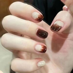 Chocolate Milk Short Square Press-On Nails | Acrylic False Nails | Reusable